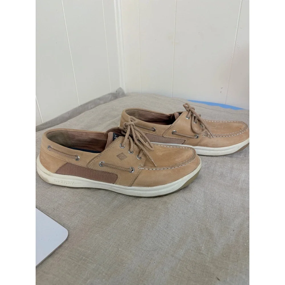 Sperry Top-Sider 7 Seas 3-Eye Tan Leather Boat Shoes Mens 10.5M STS17627